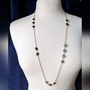 J. Crew Gold Tone Necklace With Bezel Set Blue/green Glass - Great Condition